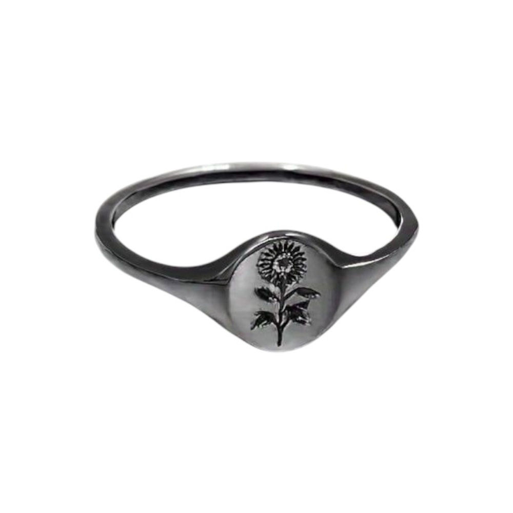 Black Sunflower Signet Ring Size 7